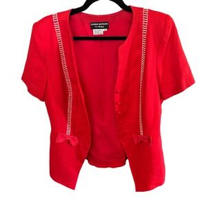 Donna Morgan Blazer Skirt Set Red Bow Trim Short‎ Sleeve Suit Size 10